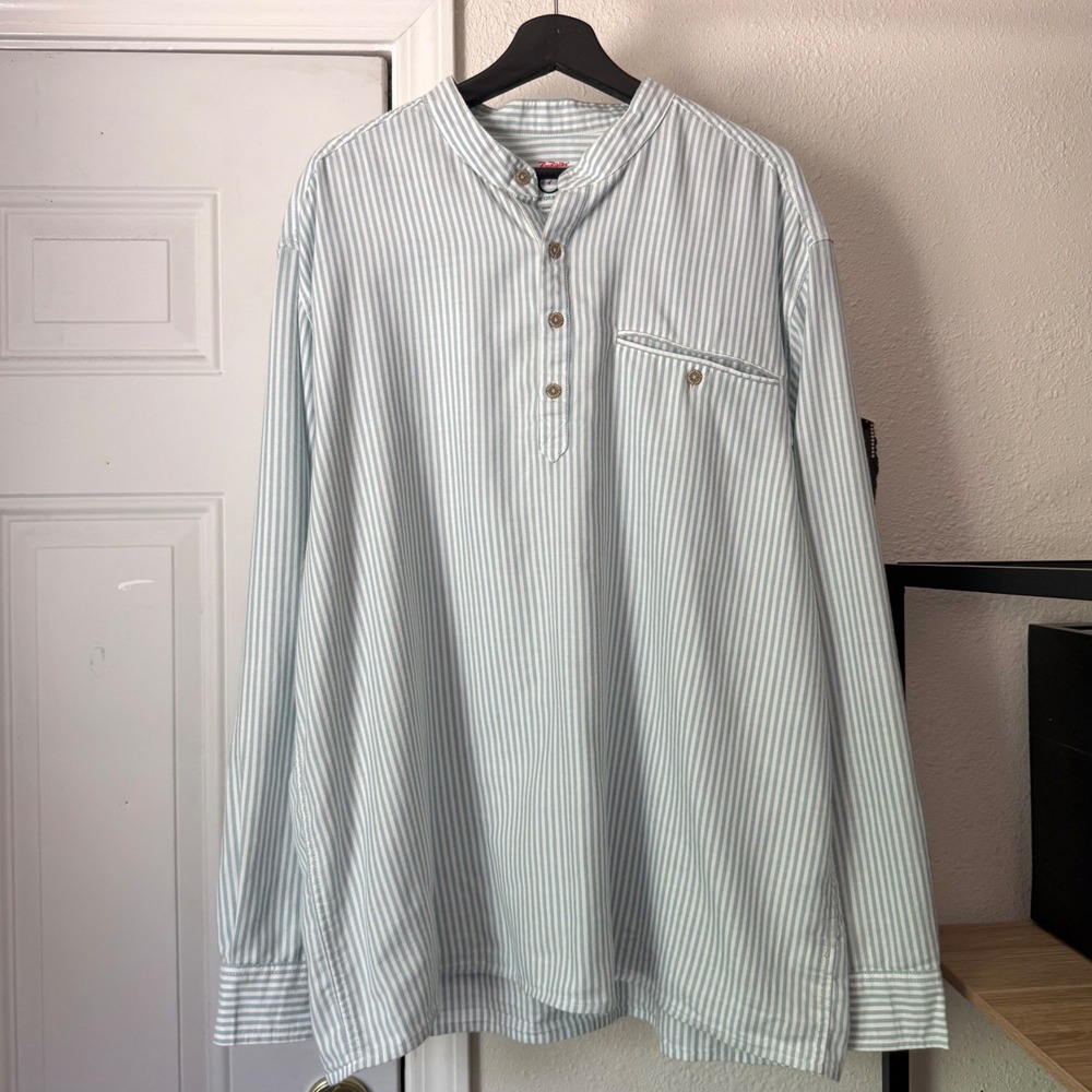 RAIL RIDERS green white striped long sleeve cotton oversized polo shirt